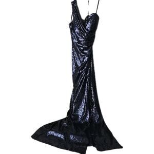 Xscape Blue Sequin Dress Sz 4 One Shoulder Formal Prom Pageant Special Occasion